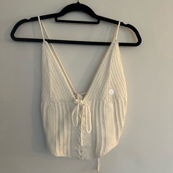 La Hearts Tops - L.A. Hearts Ivory Knit Lace-Up Cropped Tank Top | Size M